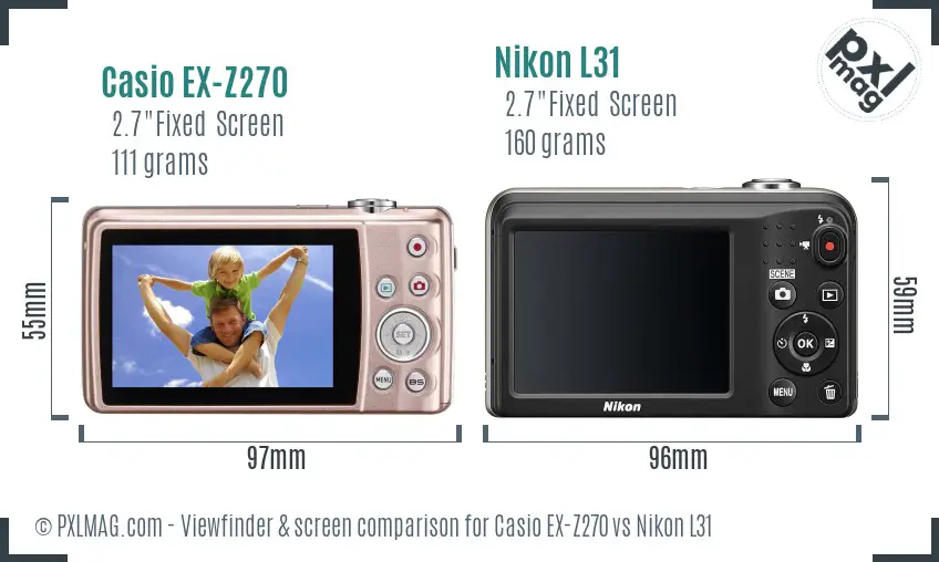 Casio EX-Z270 vs Nikon L31 Screen and Viewfinder comparison