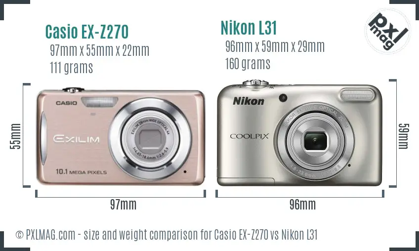 Casio EX-Z270 vs Nikon L31 size comparison