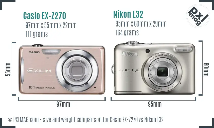 Casio EX-Z270 vs Nikon L32 size comparison