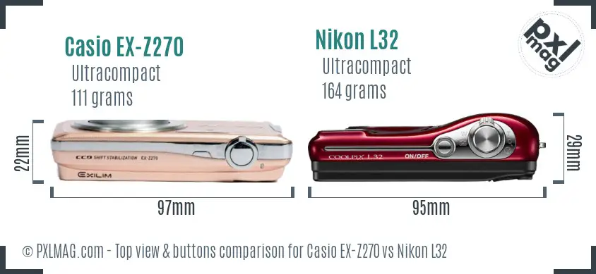 Casio EX-Z270 vs Nikon L32 top view buttons comparison