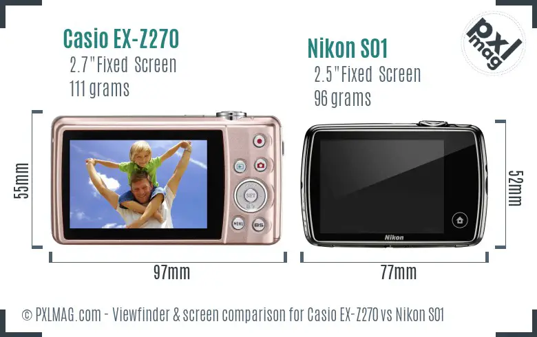 Casio EX-Z270 vs Nikon S01 Screen and Viewfinder comparison Casio EX-Z270 vs Nikon S01 Screen and Viewfinder comparison