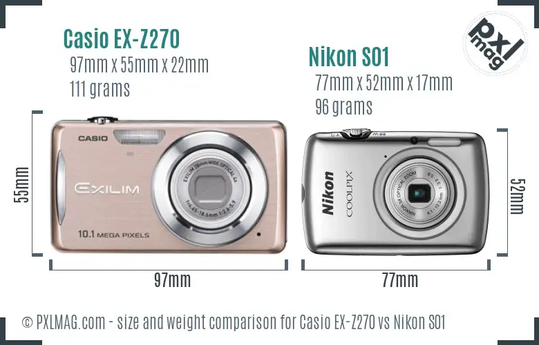 Casio EX-Z270 vs Nikon S01 size comparison Casio EX-Z270 vs Nikon S01 size comparison