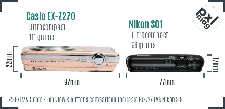 Casio EX-Z270 vs Nikon S01 top view buttons comparison Casio EX-Z270 vs Nikon S01 top view buttons comparison