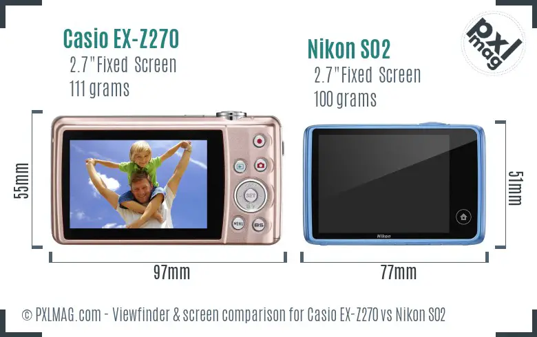 Casio EX-Z270 vs Nikon S02 Screen and Viewfinder comparison