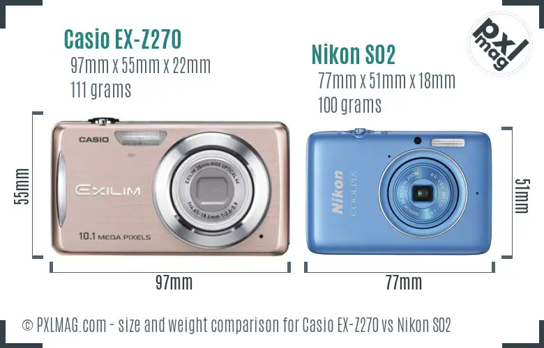 Casio EX-Z270 vs Nikon S02 size comparison