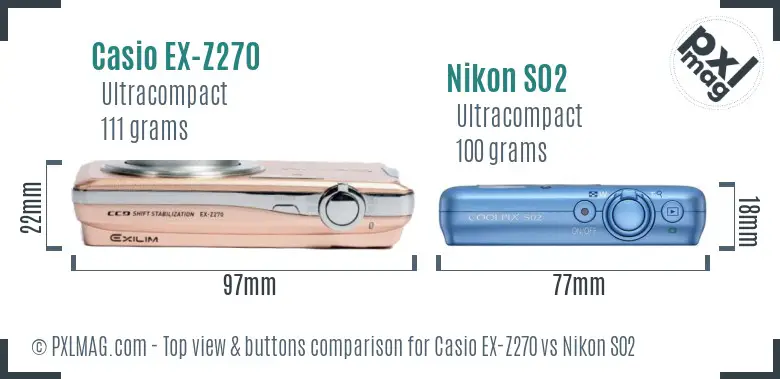 Casio EX-Z270 vs Nikon S02 top view buttons comparison