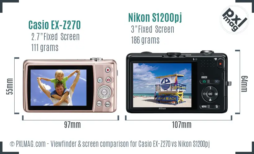 Casio EX-Z270 vs Nikon S1200pj Screen and Viewfinder comparison