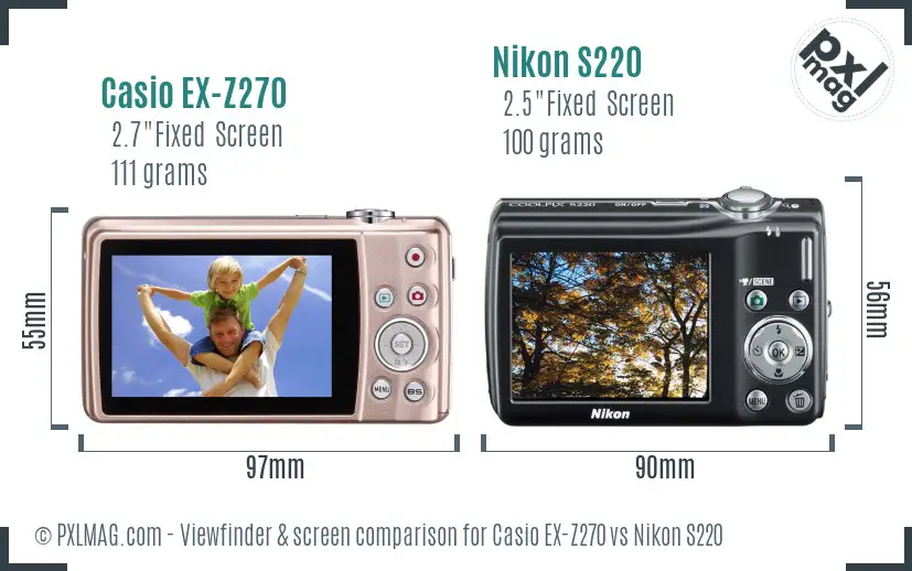 Casio EX-Z270 vs Nikon S220 Screen and Viewfinder comparison