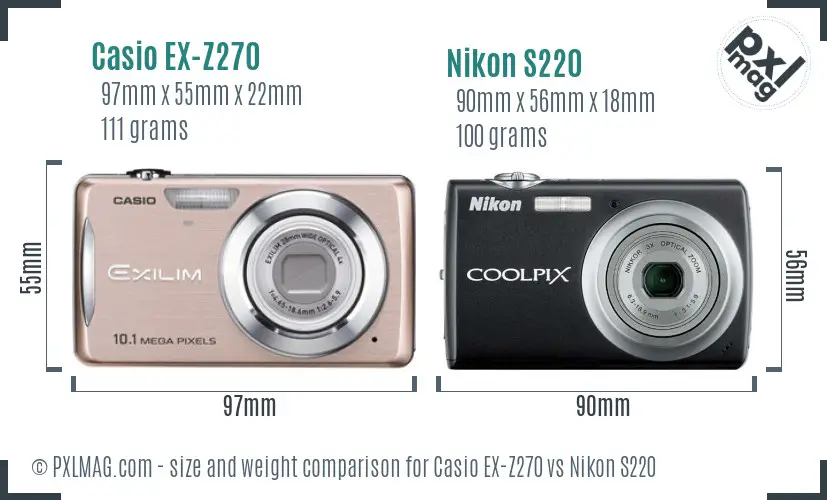Casio EX-Z270 vs Nikon S220 size comparison