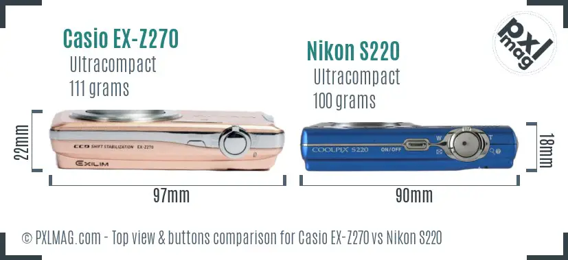 Casio EX-Z270 vs Nikon S220 top view buttons comparison