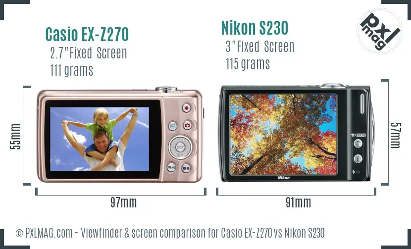 Casio EX-Z270 vs Nikon S230 Screen and Viewfinder comparison Casio EX-Z270 vs Nikon S230 Screen and Viewfinder comparison