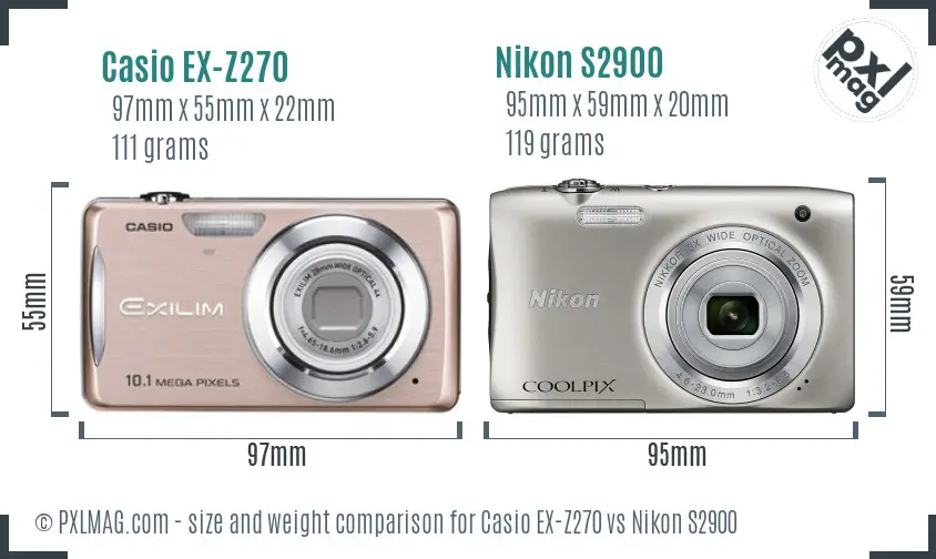 Casio EX-Z270 vs Nikon S2900 size comparison