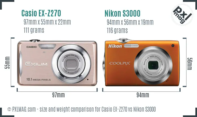 Casio EX-Z270 vs Nikon S3000 size comparison