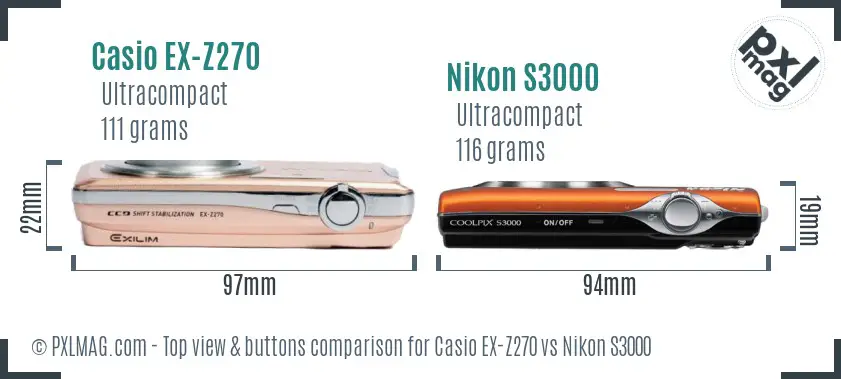 Casio EX-Z270 vs Nikon S3000 top view buttons comparison