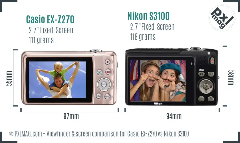 Casio EX-Z270 vs Nikon S3100 Screen and Viewfinder comparison