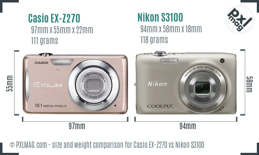 Casio EX-Z270 vs Nikon S3100 size comparison