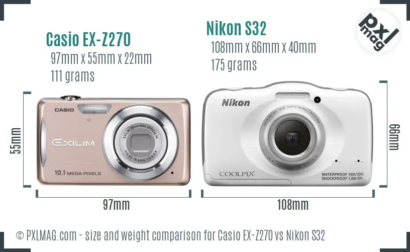 Casio EX-Z270 vs Nikon S32 size comparison