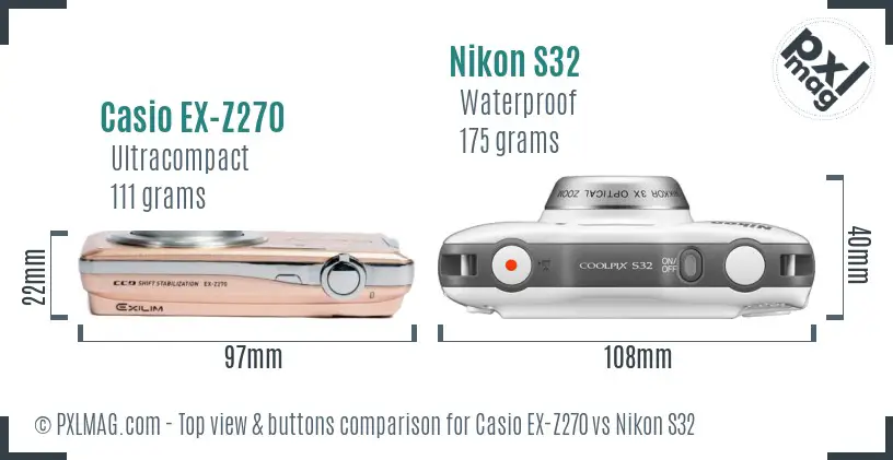 Casio EX-Z270 vs Nikon S32 top view buttons comparison