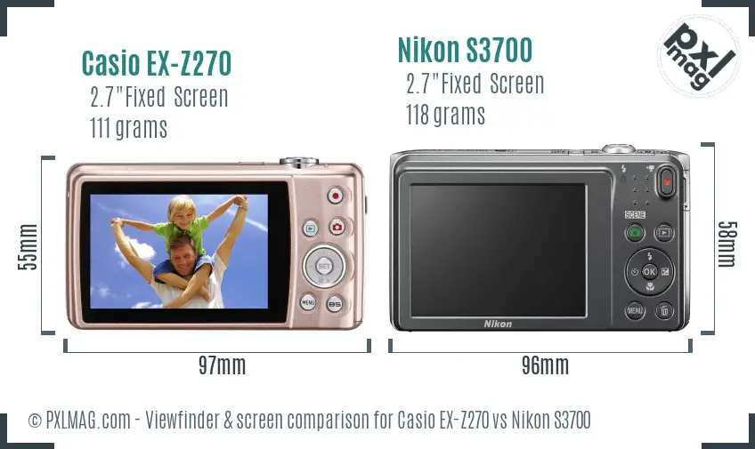 Casio EX-Z270 vs Nikon S3700 Screen and Viewfinder comparison