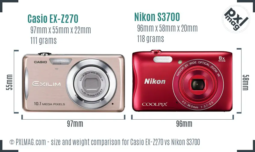 Casio EX-Z270 vs Nikon S3700 size comparison