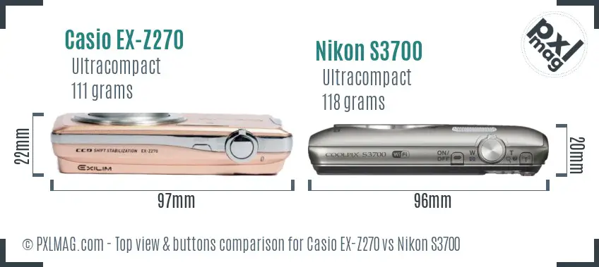 Casio EX-Z270 vs Nikon S3700 top view buttons comparison