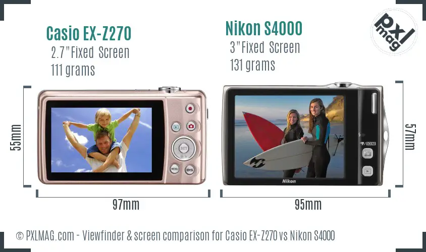 Casio EX-Z270 vs Nikon S4000 Screen and Viewfinder comparison