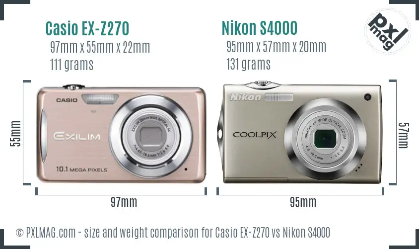 Casio EX-Z270 vs Nikon S4000 size comparison