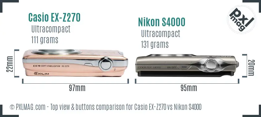 Casio EX-Z270 vs Nikon S4000 top view buttons comparison