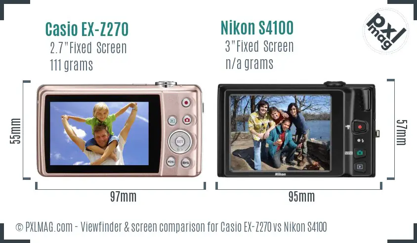 Casio EX-Z270 vs Nikon S4100 Screen and Viewfinder comparison