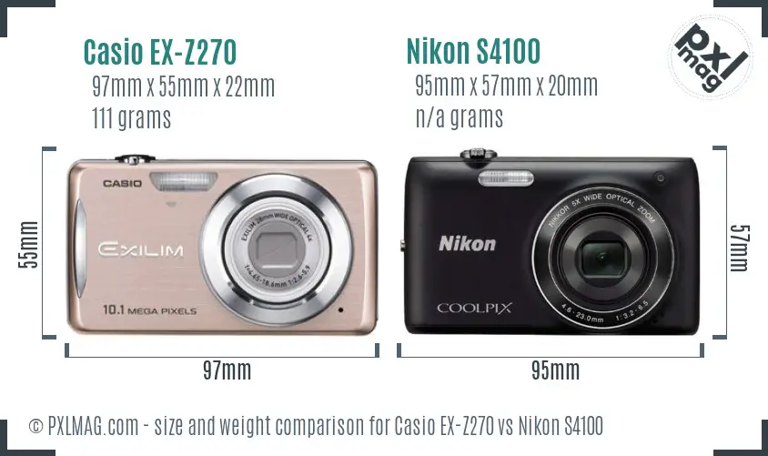 Casio EX-Z270 vs Nikon S4100 size comparison