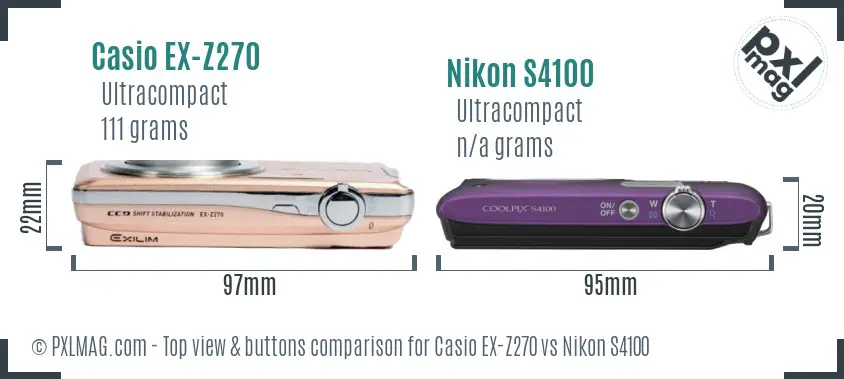 Casio EX-Z270 vs Nikon S4100 top view buttons comparison