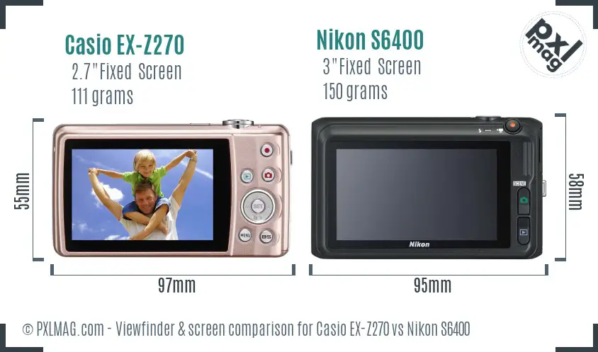 Casio EX-Z270 vs Nikon S6400 Screen and Viewfinder comparison