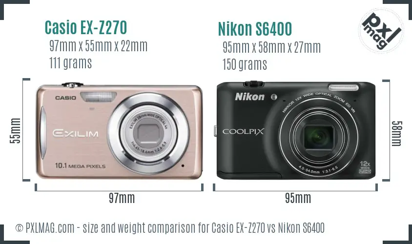 Casio EX-Z270 vs Nikon S6400 size comparison