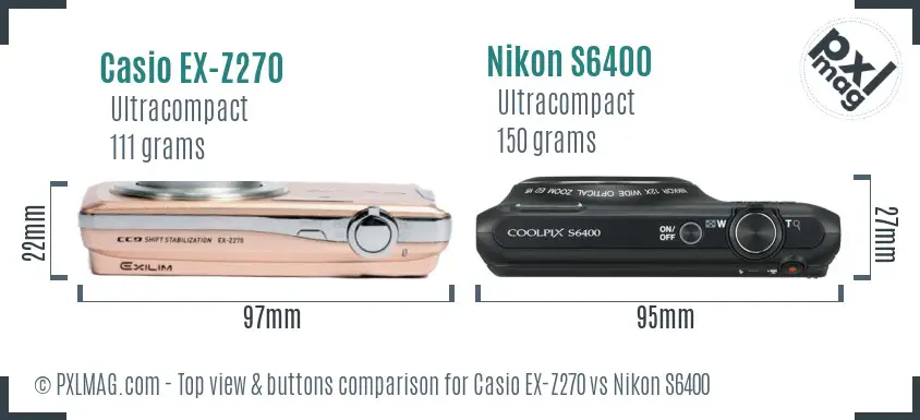 Casio EX-Z270 vs Nikon S6400 top view buttons comparison