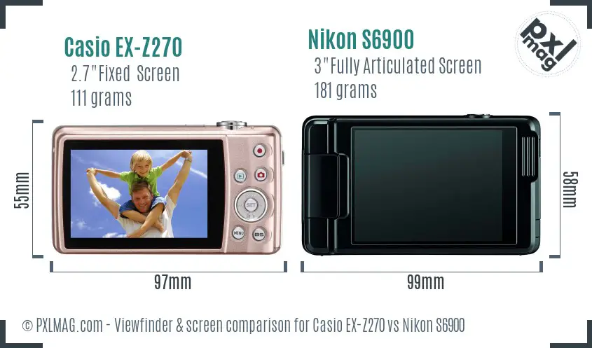 Casio EX-Z270 vs Nikon S6900 Screen and Viewfinder comparison