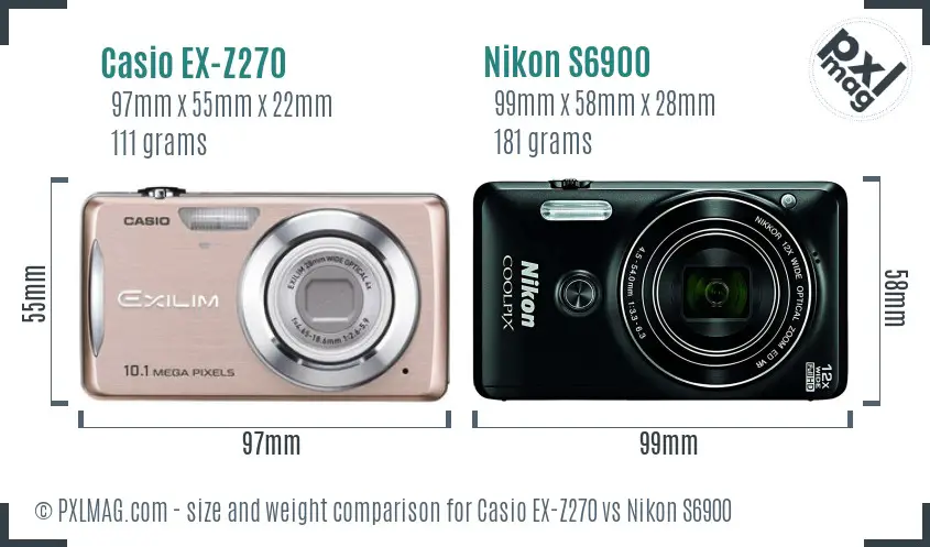 Casio EX-Z270 vs Nikon S6900 size comparison