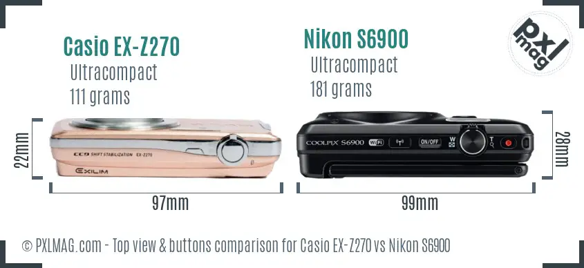 Casio EX-Z270 vs Nikon S6900 top view buttons comparison