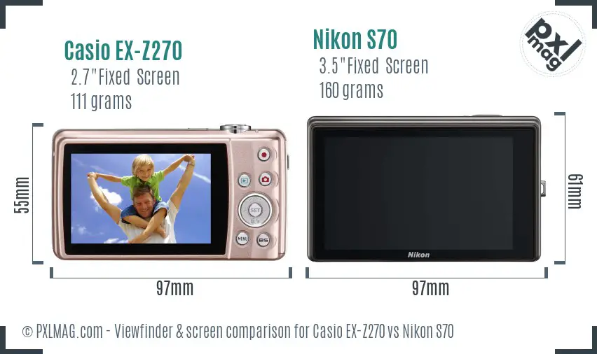 Casio EX-Z270 vs Nikon S70 Screen and Viewfinder comparison