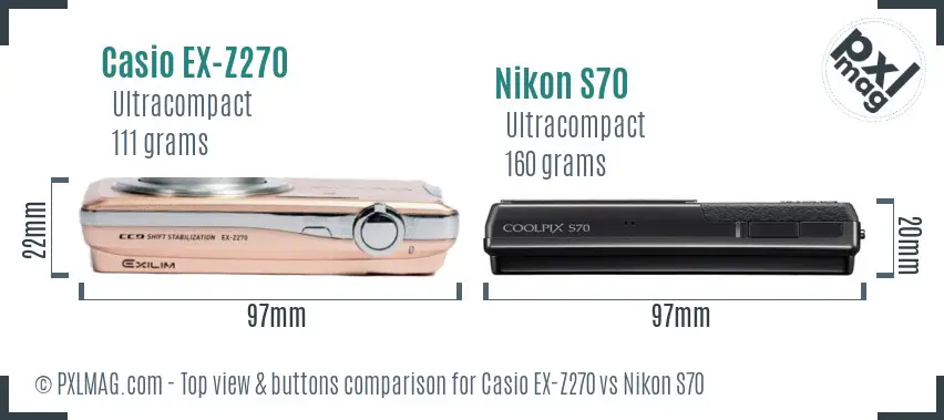 Casio EX-Z270 vs Nikon S70 top view buttons comparison
