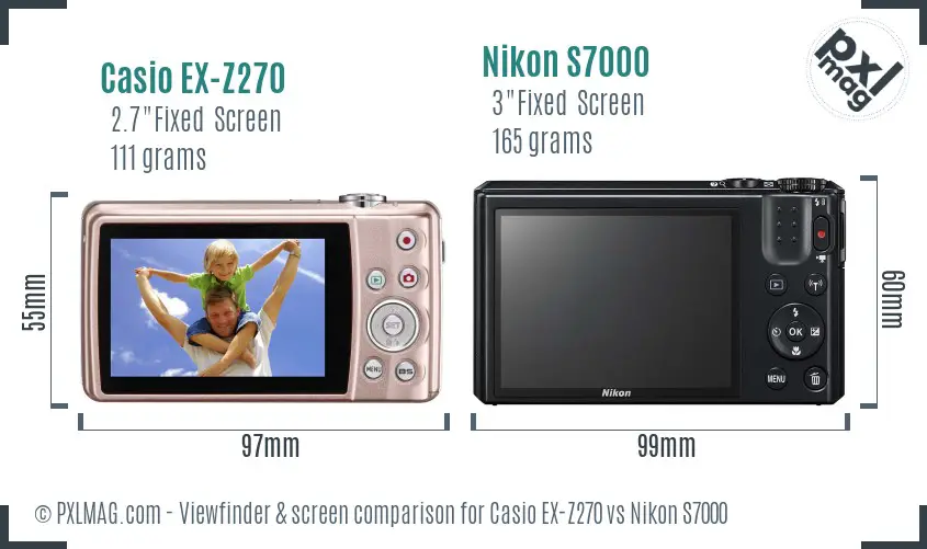 Casio EX-Z270 vs Nikon S7000 Screen and Viewfinder comparison