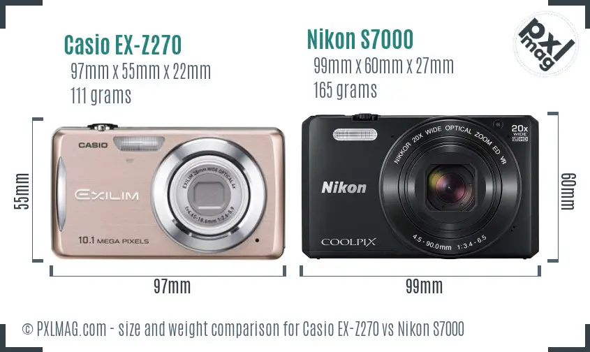 Casio EX-Z270 vs Nikon S7000 size comparison