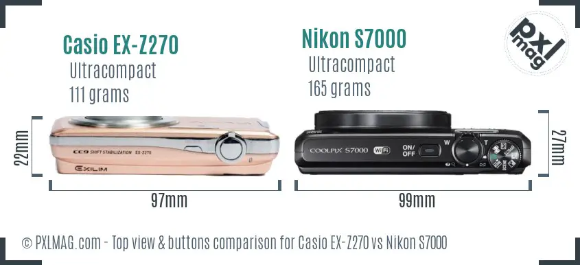 Casio EX-Z270 vs Nikon S7000 top view buttons comparison