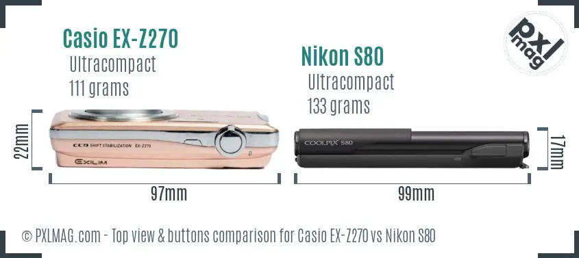 Casio EX-Z270 vs Nikon S80 top view buttons comparison