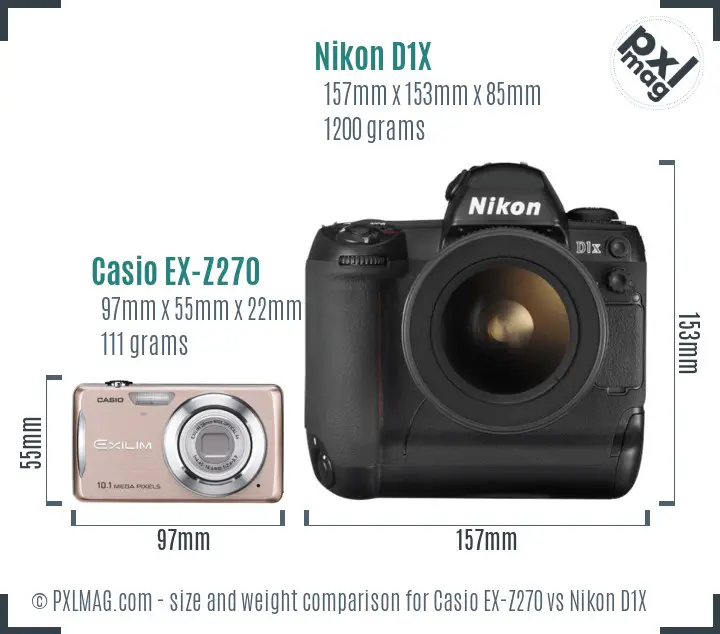 Casio EX-Z270 vs Nikon D1X size comparison