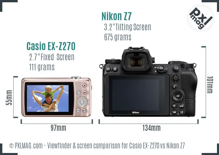 Casio EX-Z270 vs Nikon Z7 Screen and Viewfinder comparison