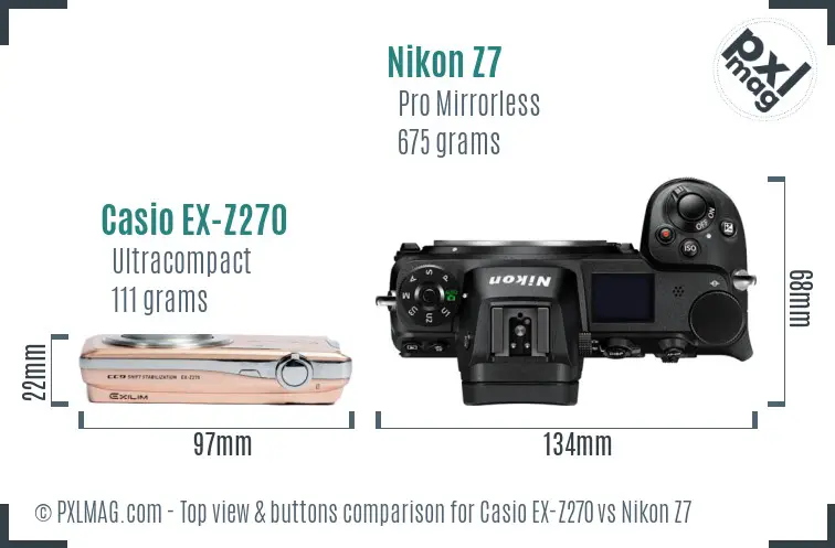 Casio EX-Z270 vs Nikon Z7 top view buttons comparison