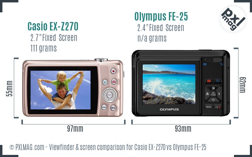 Casio EX-Z270 vs Olympus FE-25 Screen and Viewfinder comparison