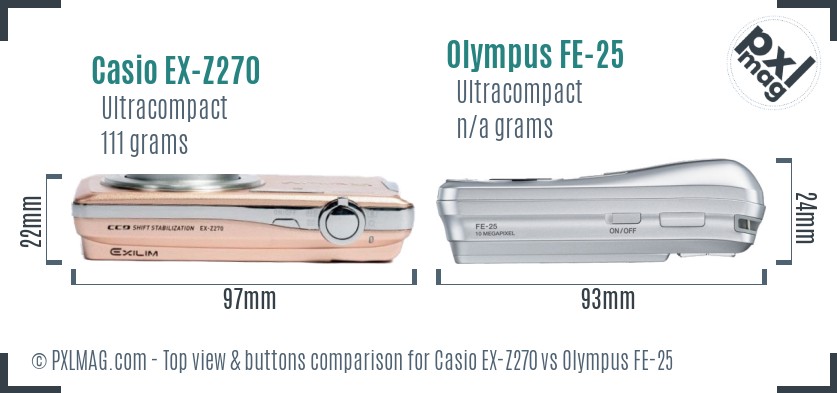 Casio EX-Z270 vs Olympus FE-25 top view buttons comparison