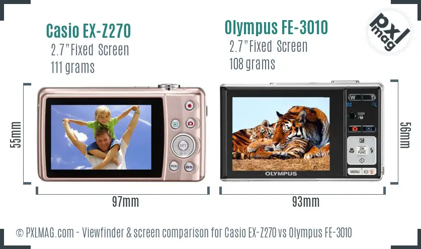 Casio EX-Z270 vs Olympus FE-3010 Screen and Viewfinder comparison