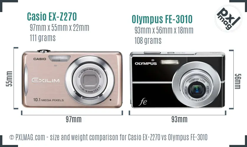 Casio EX-Z270 vs Olympus FE-3010 size comparison